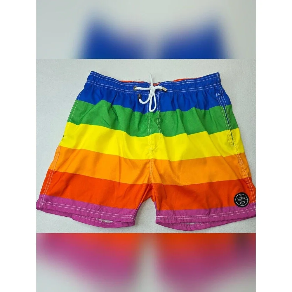 Exist Swim Men's Rainbow Striped Swim Trunks Size XL Pride Gay NWOT B-3872